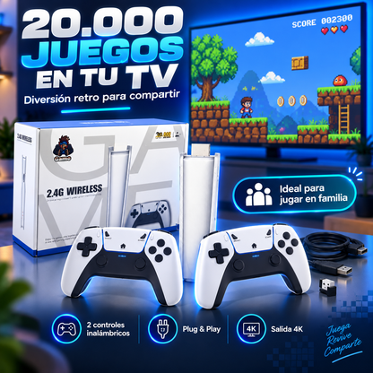 Consola Retro 4K con 2 Controles | 20.000 juegos en tus manos