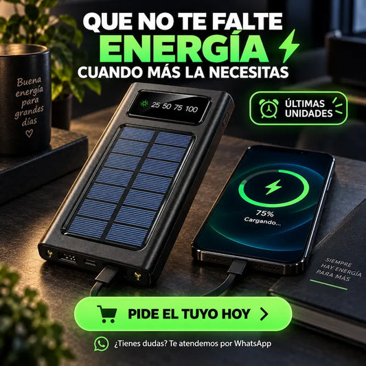 Super Power Bank Solar 10.000mAh con Cables Integrados | Energía de Respaldo Siempre Contigo