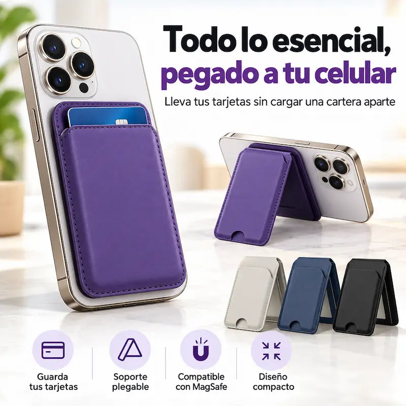 Tarjetero Magnético Plegable | Lleva tus Tarjetas y Usa tu Celular Manos Libres