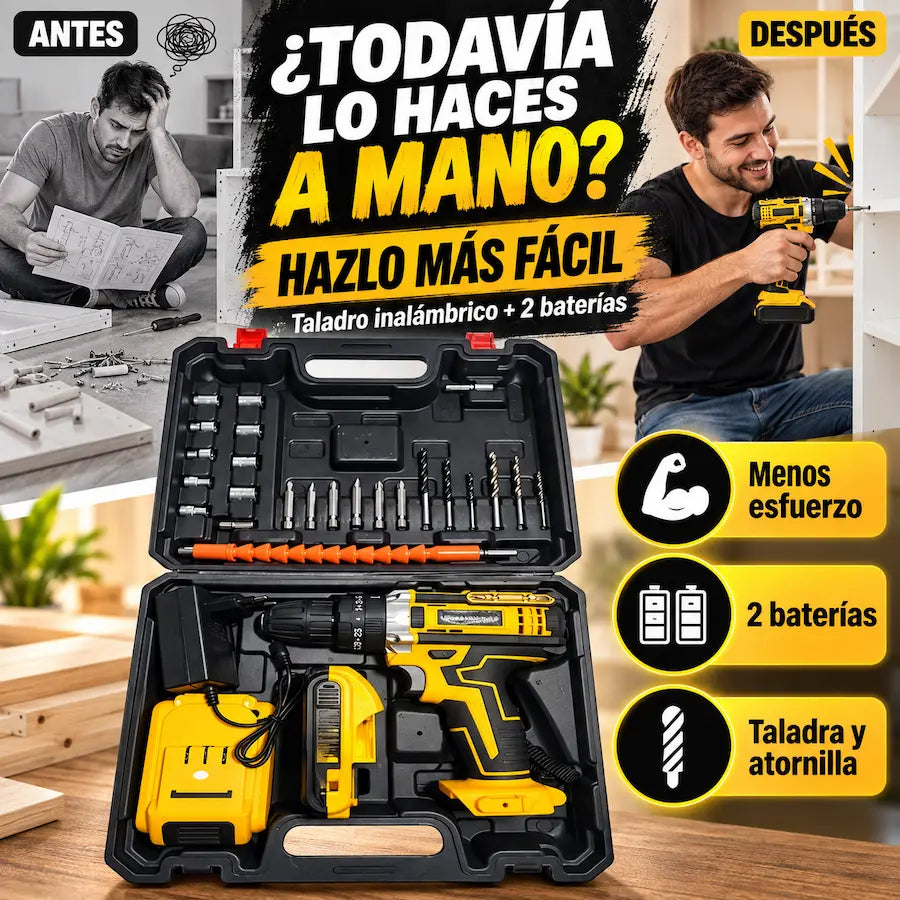 Taladro Inalámbrico + 2 Baterías | Resuelve con una sola herramienta 🔧