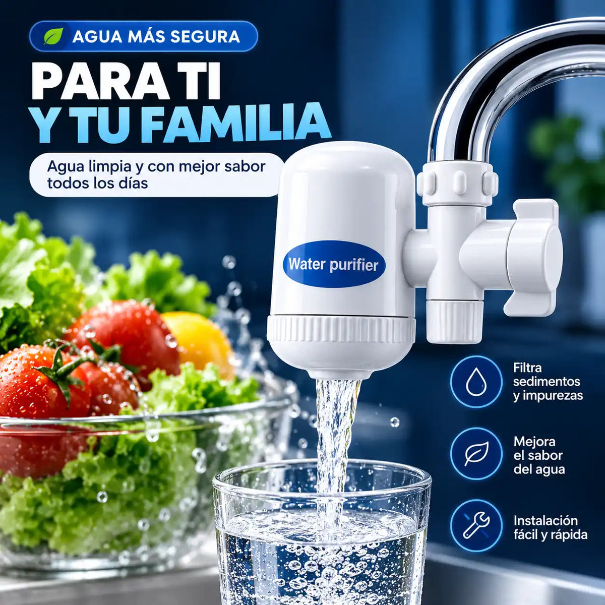 Agua más limpia en segundos, directo desde tu grifo