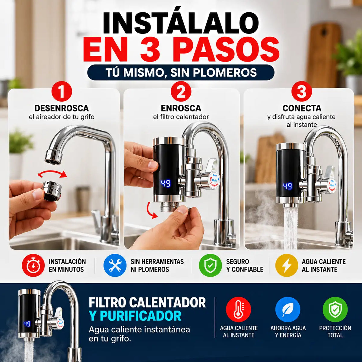 Grifo Electrico Calentador |  ¡Agua Caliente al instante!